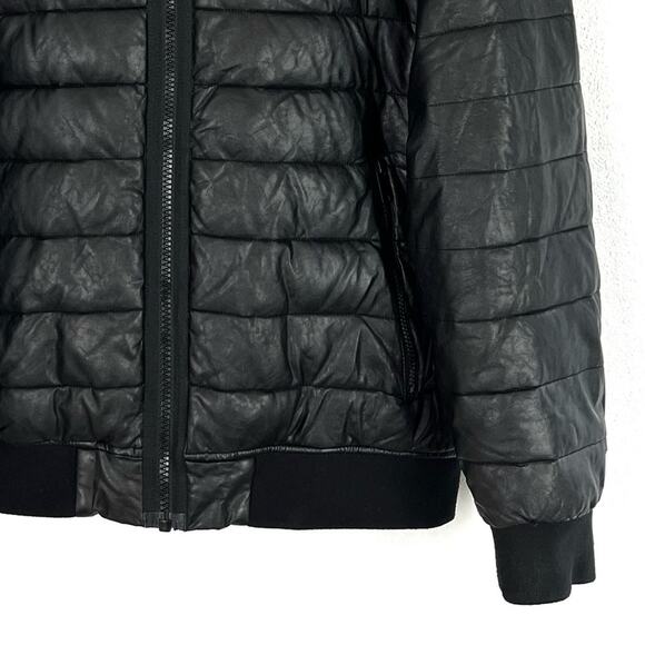 DNKY Men’s Puffer Stadium Jacket Coat Faux Leather Hoodie Winter Black Large - Picture 6 of 13